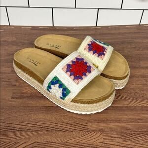 Glaze EURO-2 Women's Flat Sandals Granny Square Crocheted Slides Size 7.5 Boho